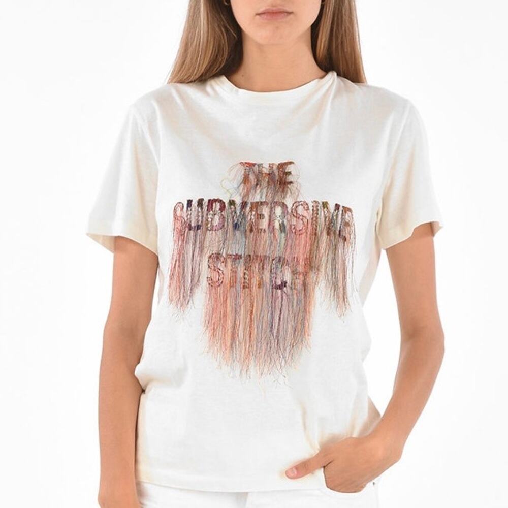 L Christian Dior Black The Subversive Stitch 2019 Embroidered Fringe T-Shirt Top - Picture 13 of 13